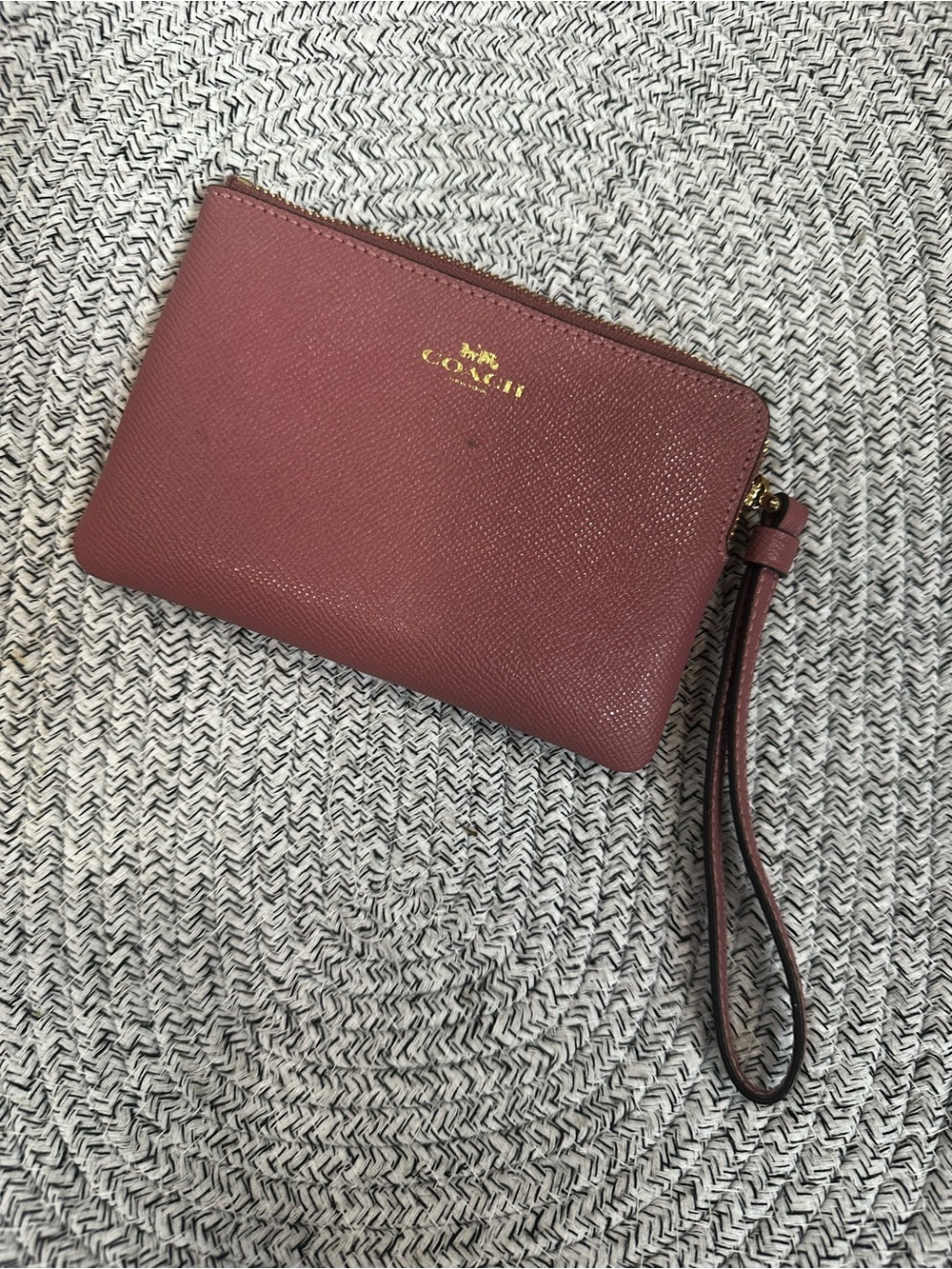 Coach Pebbled Leather Wristlet - Mauve Pink